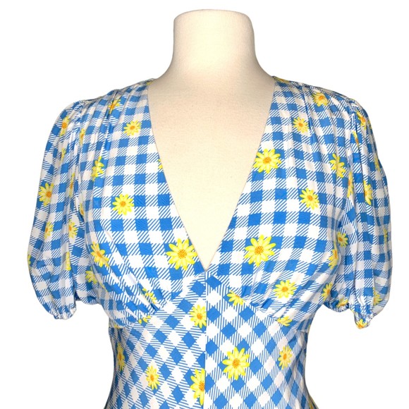 NWT Staud Women Mini Milla Gingham Daisy Plaid Dress 6 Lined Short Sleeve - Picture 10 of 12